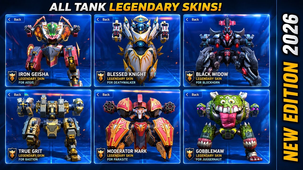 ALL TANK MECH LEGENDARY SKINS 2026 🚀 | FULL 360&deg; SHOWCASE ⚡ | MECH ARENA 