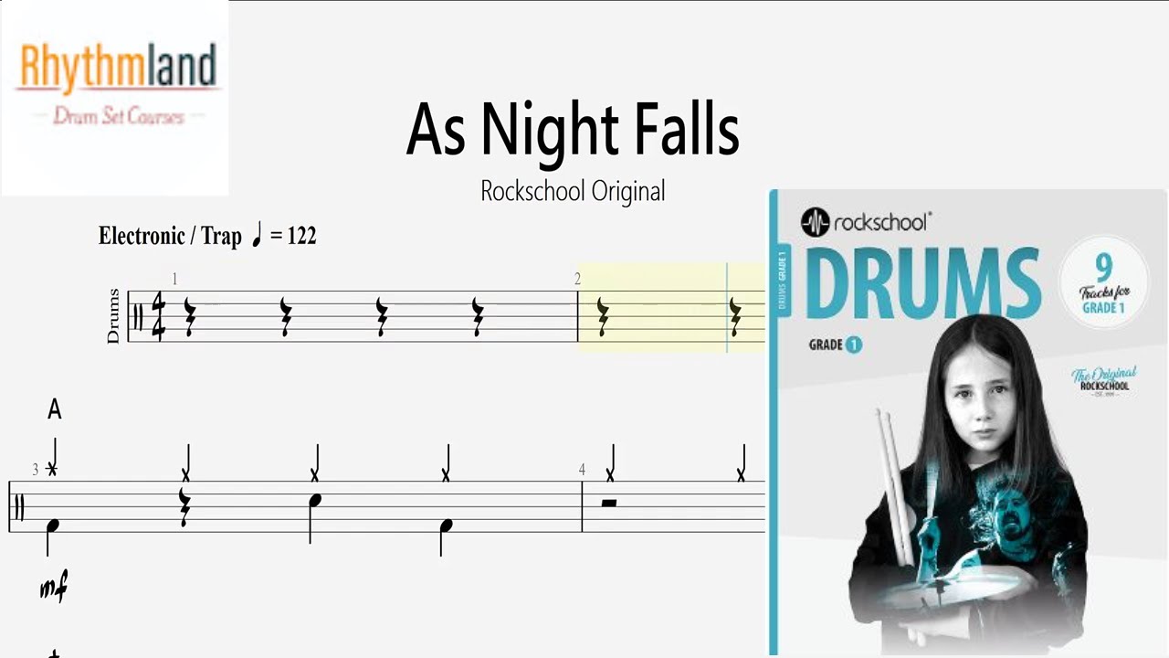 'As Night Falls'  Rockschool Grade 1 Drum Score | Easy Drum Tutorial (2024)