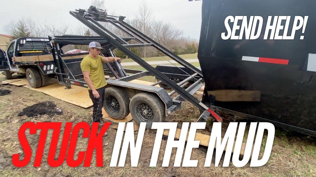 Roll off Dumpster STUCK in mud | Dumpster business side Hustle