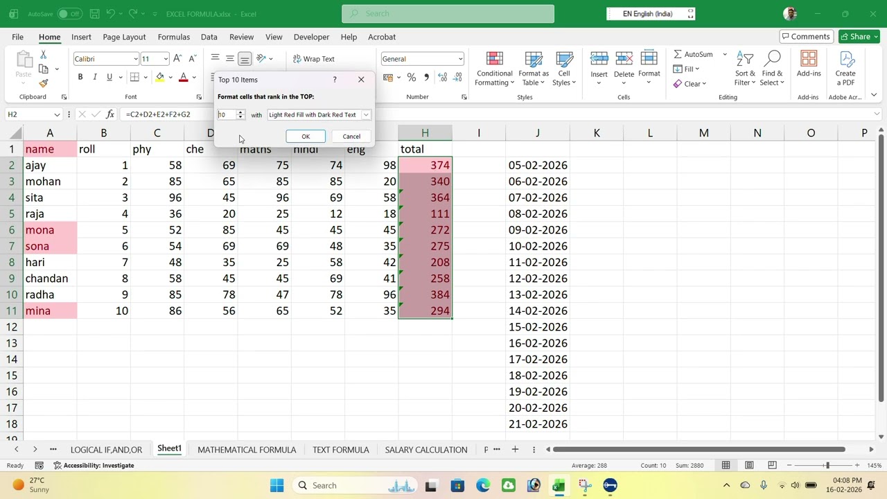 CONDITIONAL FORMATING IN EXCEL HOME TAB
