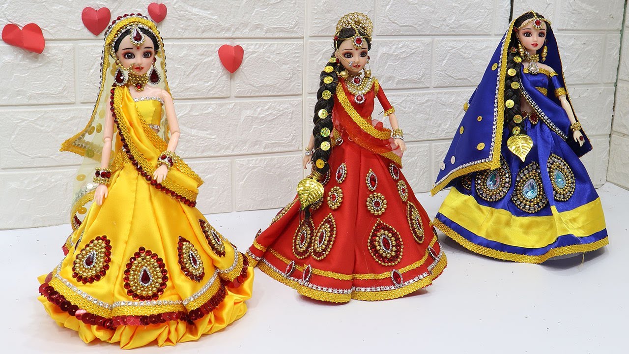 3 Beautifull doll decoration ideas with old clothes, Indian bridal dress