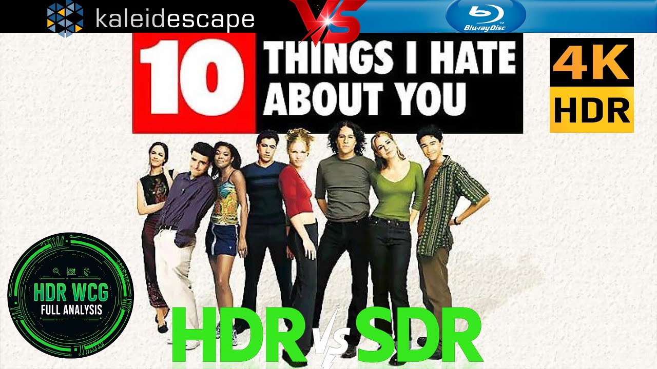 HDR10 vs SDR (100 nits) — Dolby Vision, WCG Analysis | 10 Things I Hate About You 1999 Kaleidescape