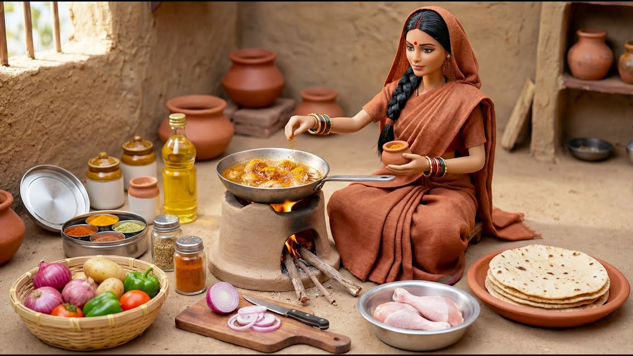 A Simple Day of Miniature Doll Cooking ASMR | Indian Village Tiny Kitchen Story