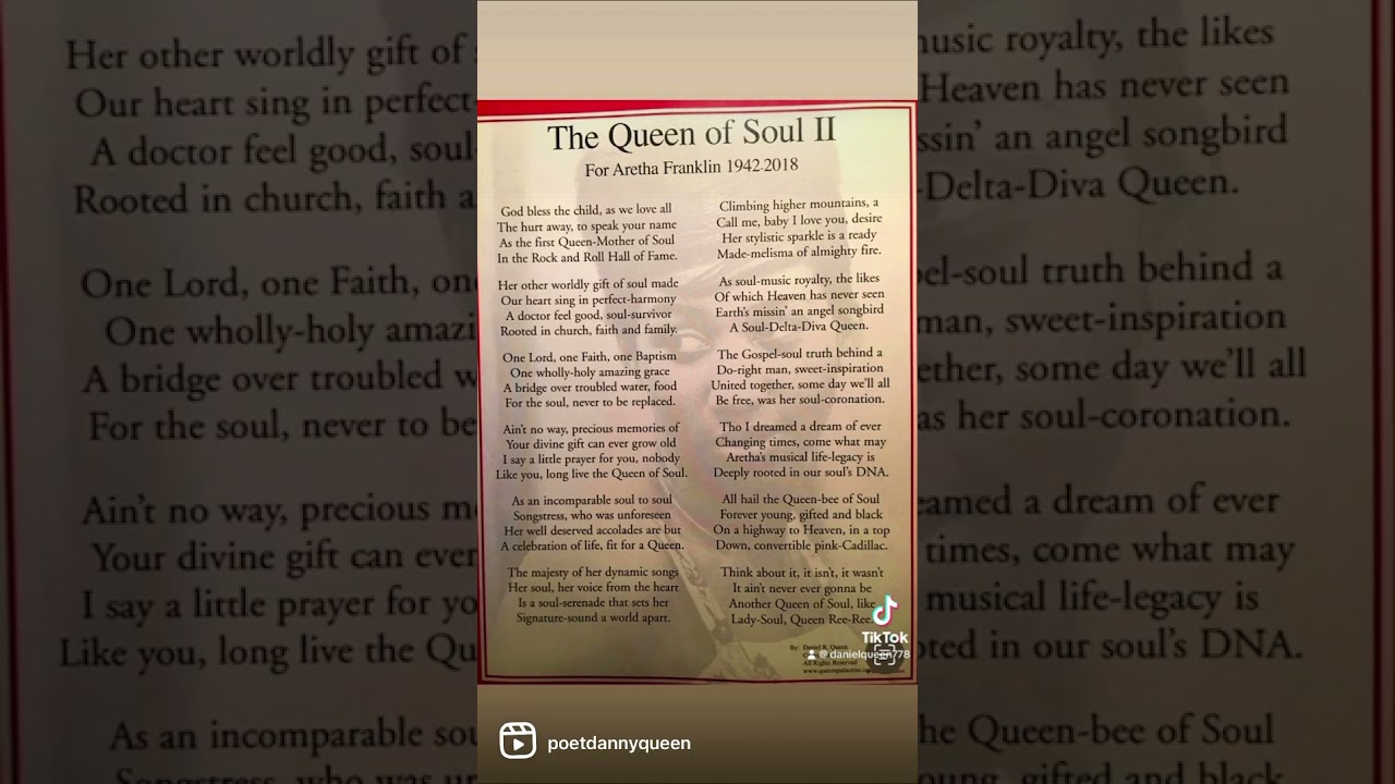 The queen of soul 2/a poetic tribute to Aretha Franklin/POETDANNYQUEEN/ 