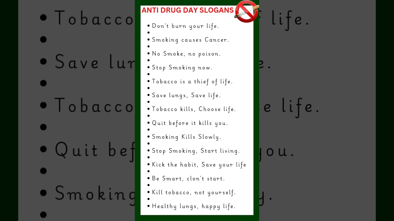 slogan on drug abusing in english/slogan on drug addiction in english/slogan on Anti Drug Day
