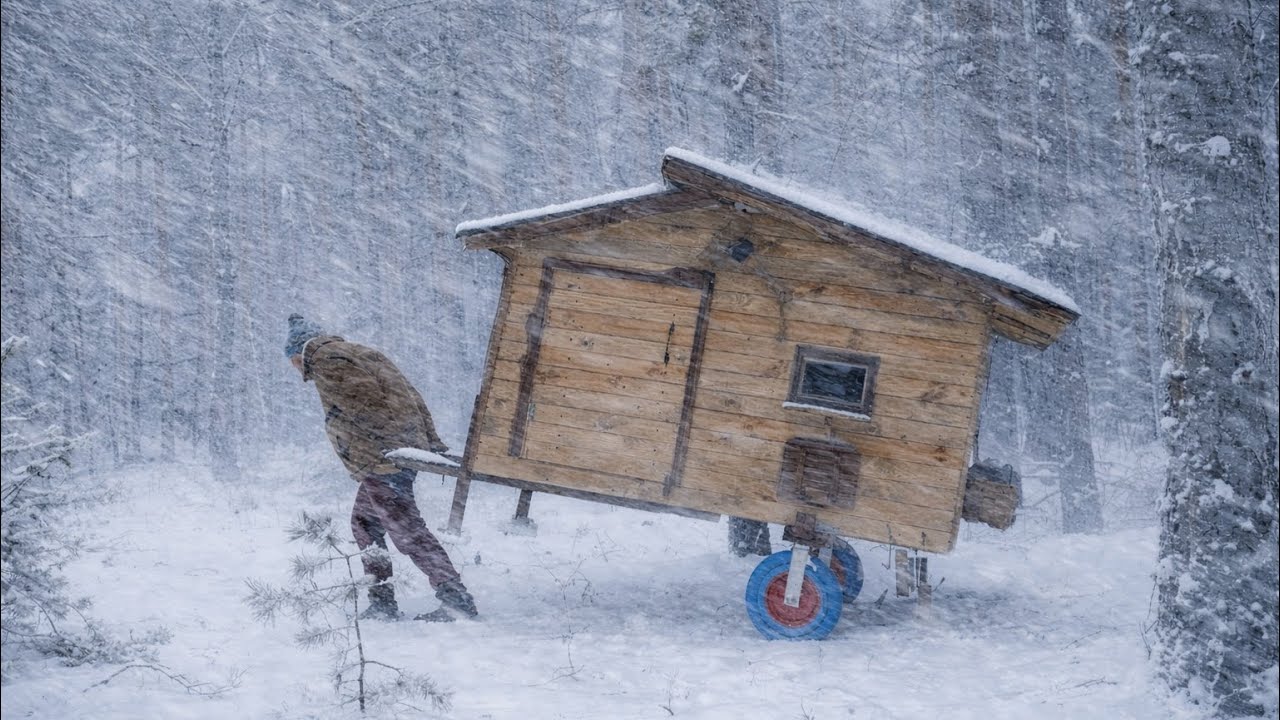 A homemade CAMPER van – comfortable camping in the winter forest | Off the grid Cabin