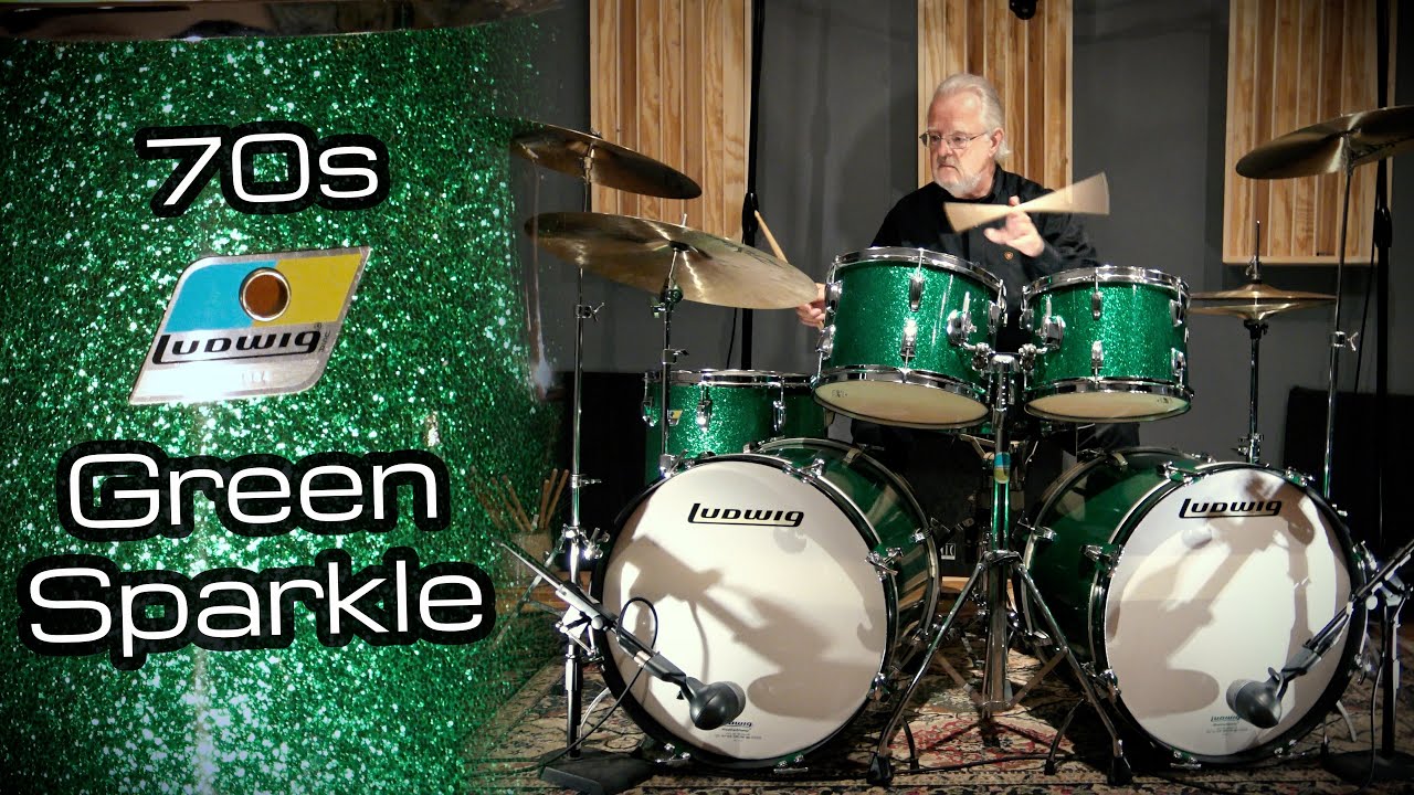 HUGE 70s Ludwig Drum Kit with Double Bass Drums - Green Sparkle