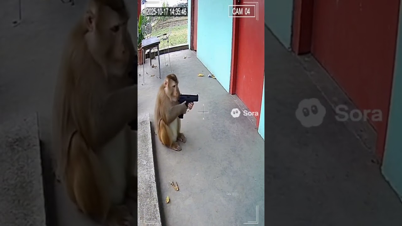 &ldquo;Monkey Fired a Gun?! 😱 | Caught on CCTV&rdquo; #funny #animals #monkey