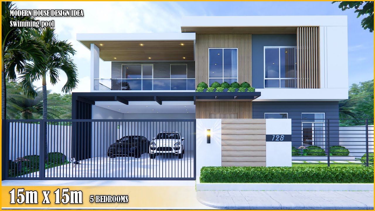 Modern House Design | 15m x 15m with swimming pool | 5Bedrooms