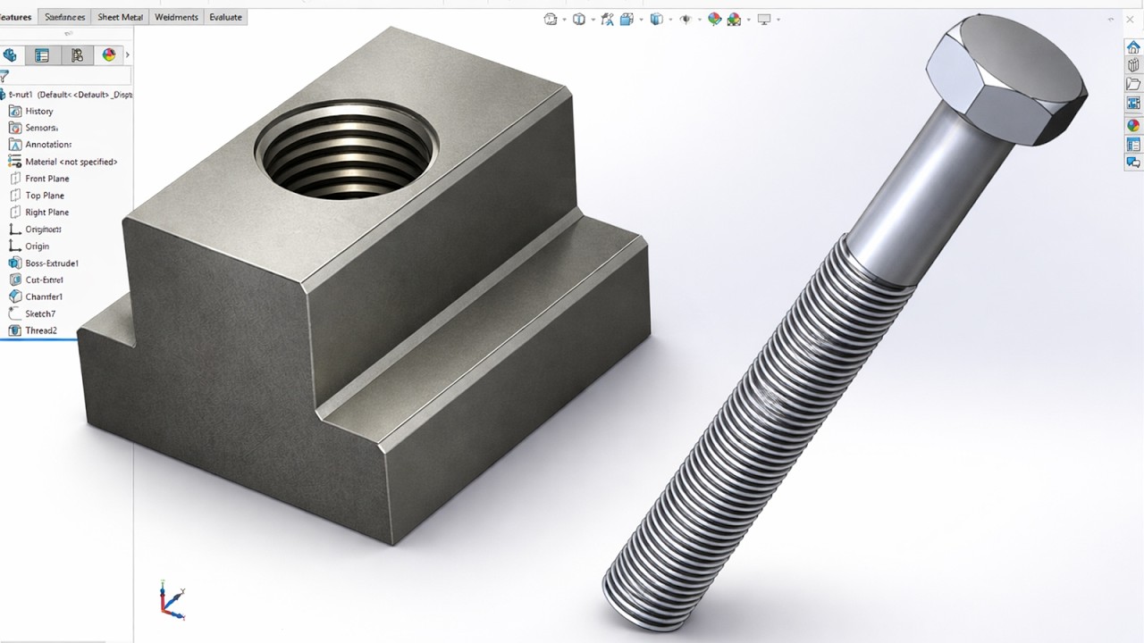 Учебное пособие SolidWorks 13 Элементы резьбы T-гайки и болта (болт и гайка)