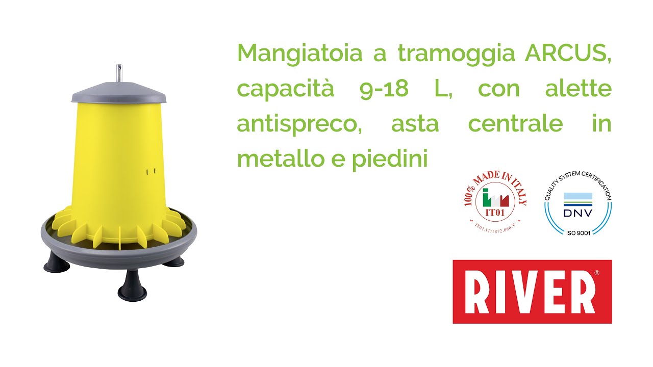 Mangiatoia a tramoggia ARCUS da 9-18L, con alette antispreco e asta centrale in metallo