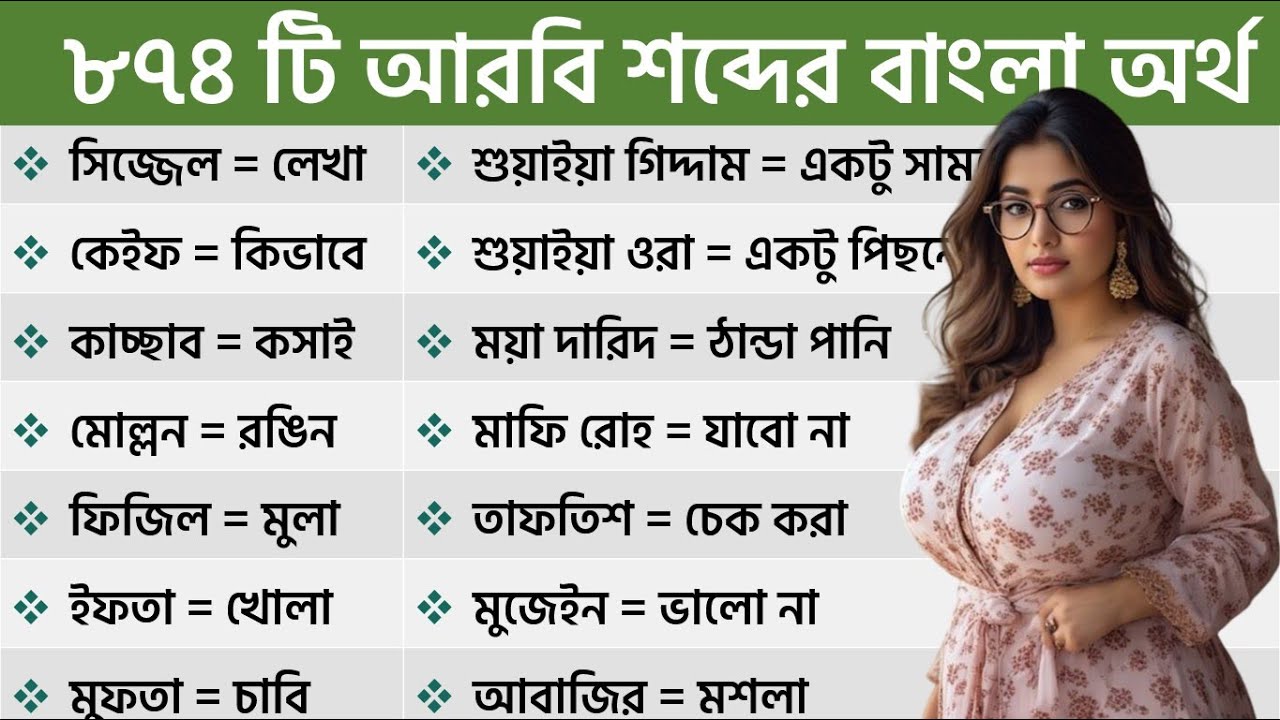 ৮৭৪টি আরবি শব্দের বাংলা অর্থ।। নতুনদের জন্য আরবি ভাষা শিক্ষা।