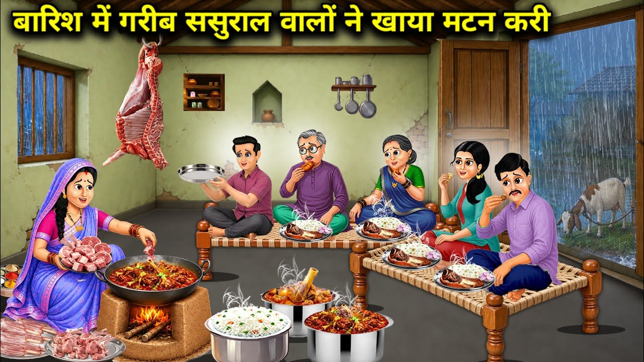 Poor In-Laws Ate Mutton Curry in the Rain||Hindi Cartoon Stories
