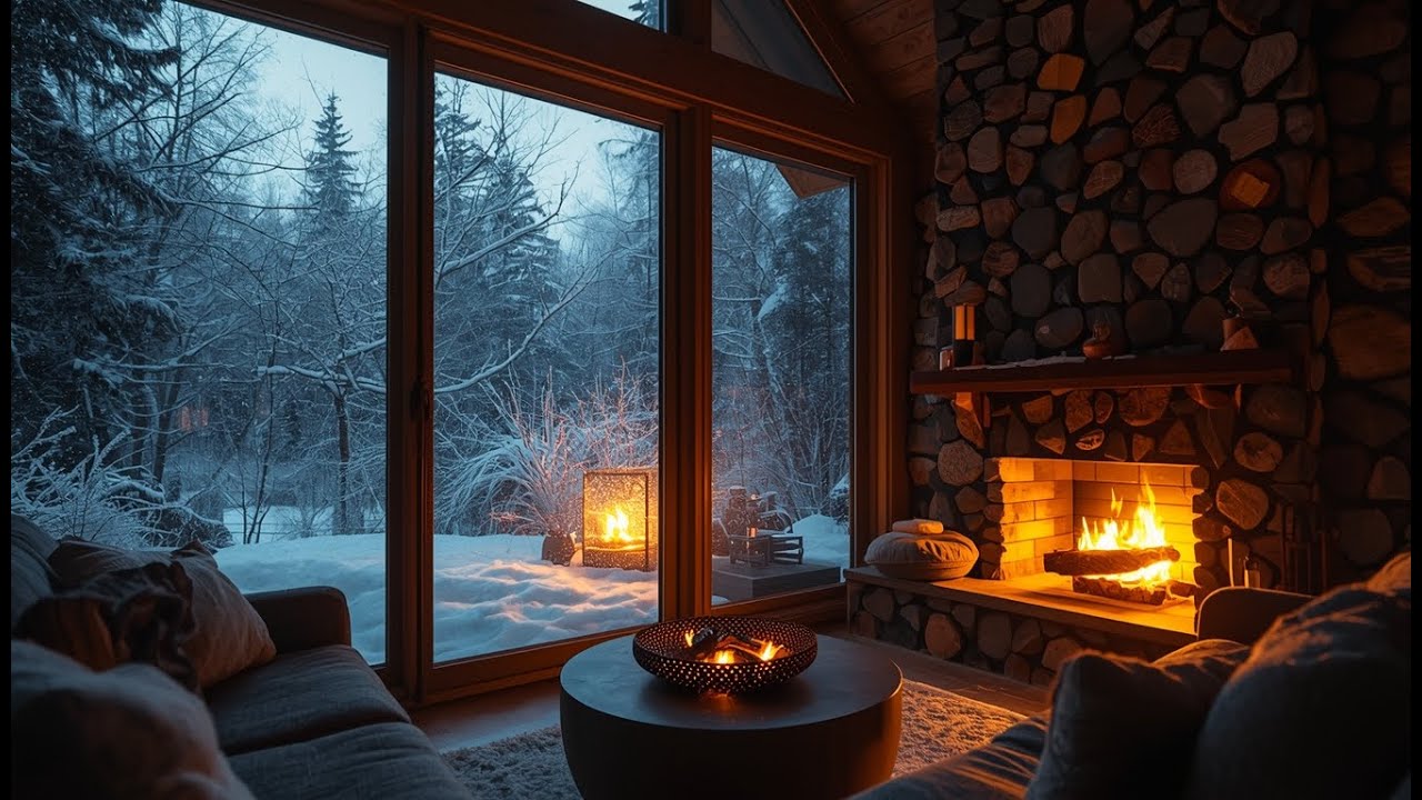 Fireplace Glow & Falling Snow ❄️ Cozy Winter Ambience