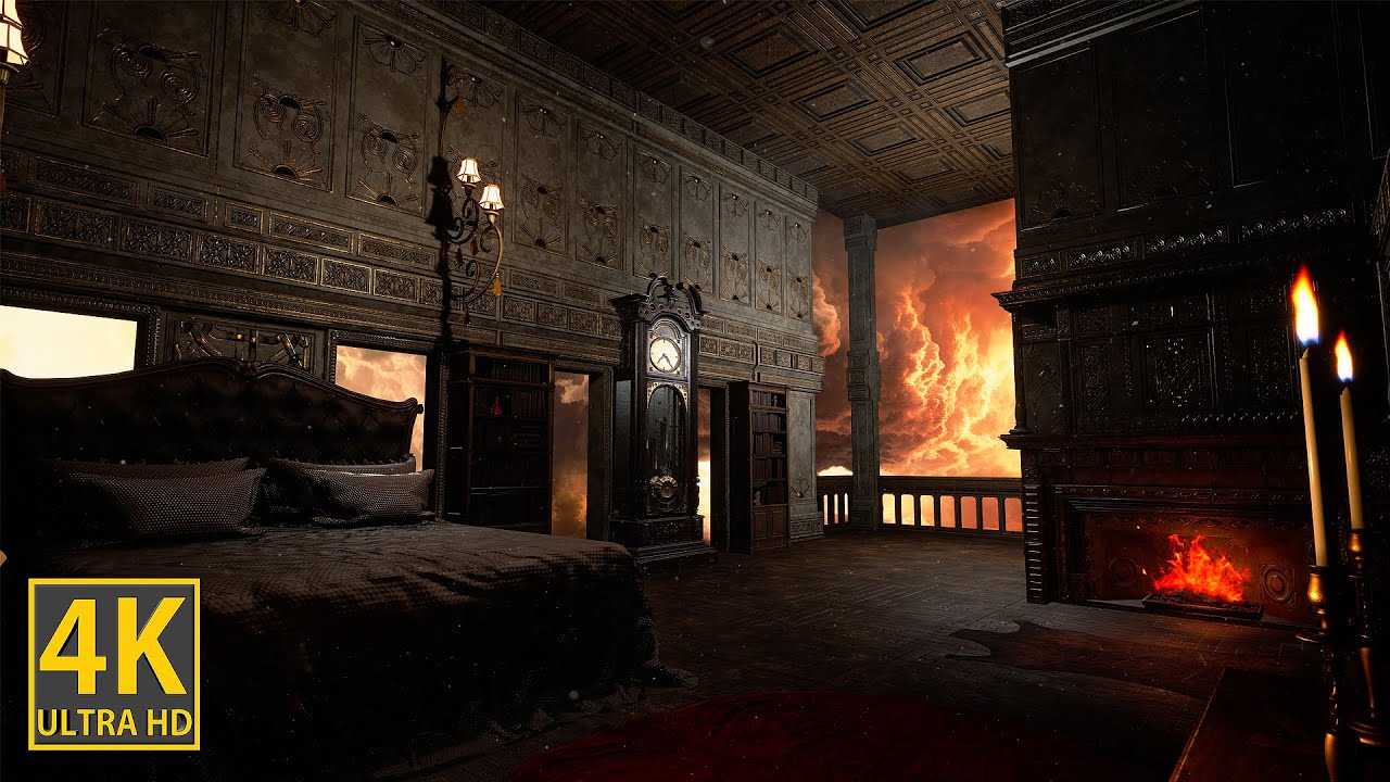 Gothic Mansion Ambiance | Fireplace and Thunderstorm | Study, Relax, Sleep, Meditation Soundscape