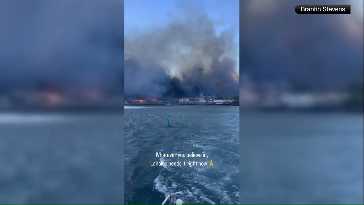 Maui wildfires: Smoke and fire at Lahaina Harbor