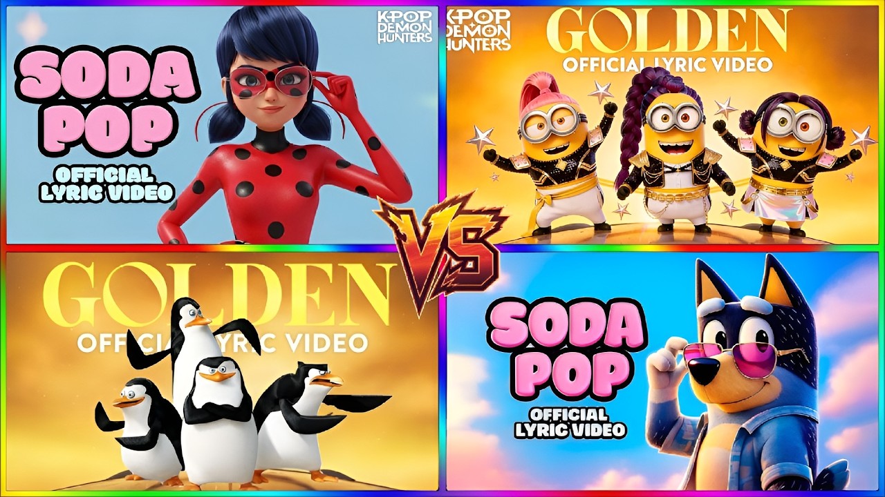 GOLDEN MINIONS  🆚 MADAGASCAR   PENGUINS 🆚  LADY BUG 🆚 BLUEY x SODA POP 🎶🎵 Who Is Best #20