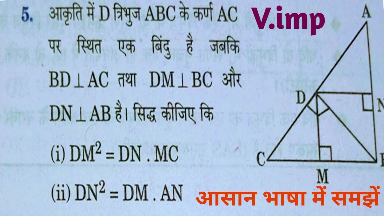 दी गई आकृति में D त्रिभुज ABC के कर्ण AC पर स्थित एक बिंदु है जबकि BD लंब है AC सिद्ध कीजिए DM²=MB.