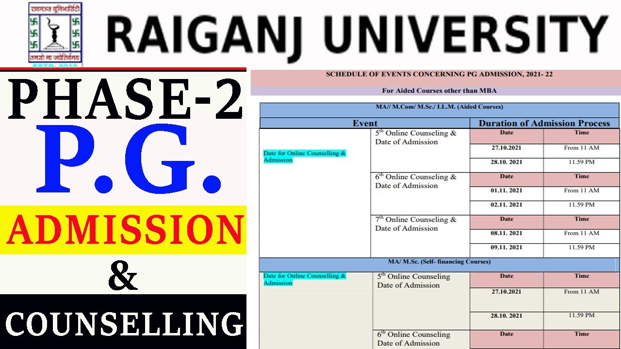 Raiganj University P.G. COUNSELLING CUM ADMISSION SCHEDULE NOTICE 2021-2022 PHASE-2