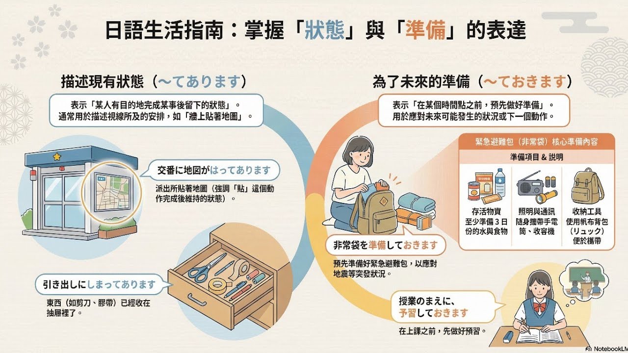 日文準備術：掌握てあります & ておきます 大家日本語進階日語：第30課可能語態與生活應用 N4問題 #日檢  #日本語  #n4 #n5 #lear
