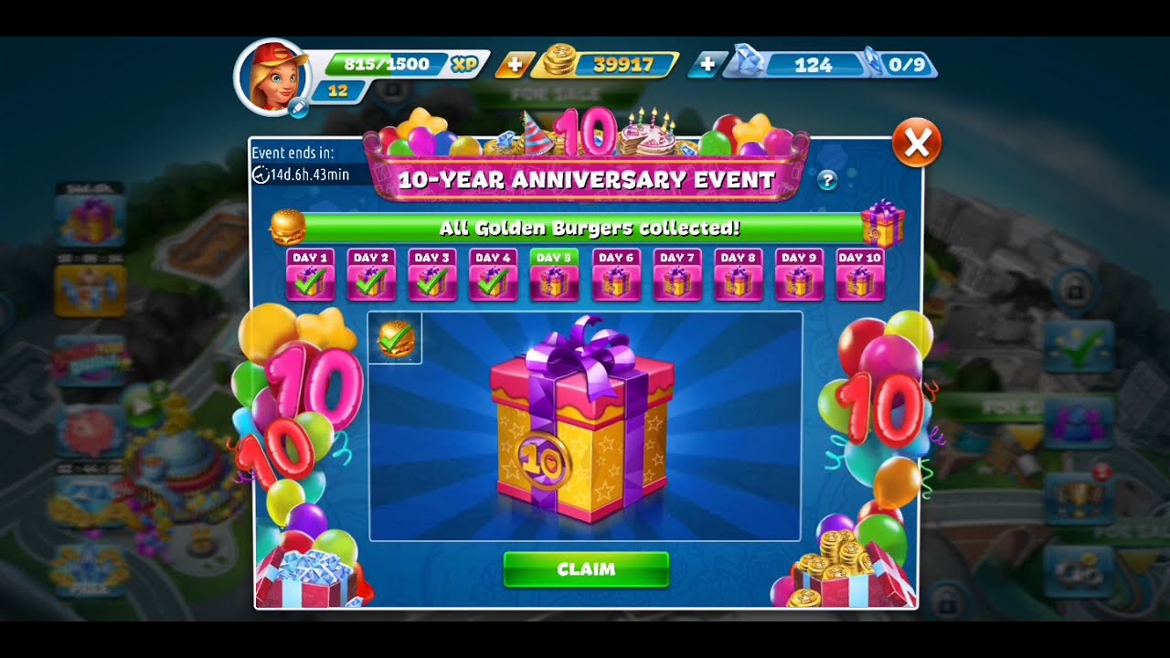 Cooking Fever |10-YR ANNIVERSARY EVENT | 10 GOLDEN BURGERS | 🍔 🎂🎁🎈