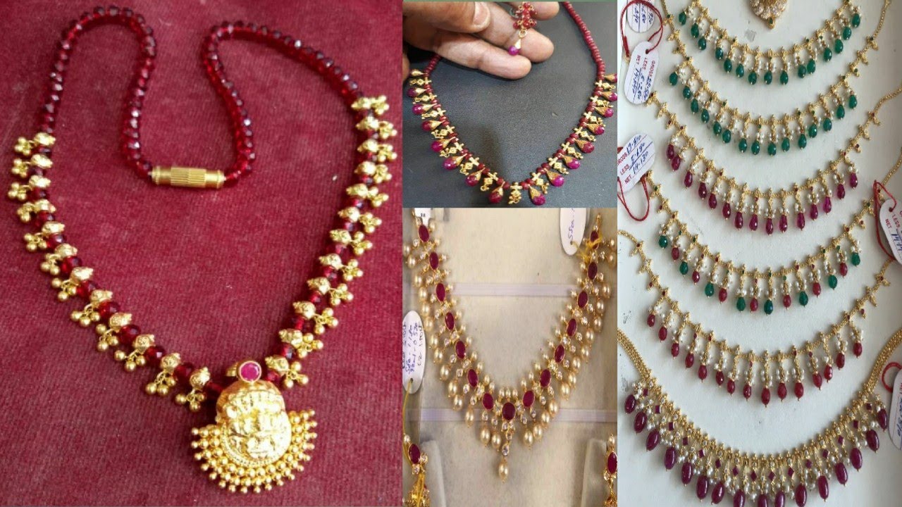 Lightweight Gold Ruby Beads Necklace Collection With Weight | Ruby Stones Necklace designs
