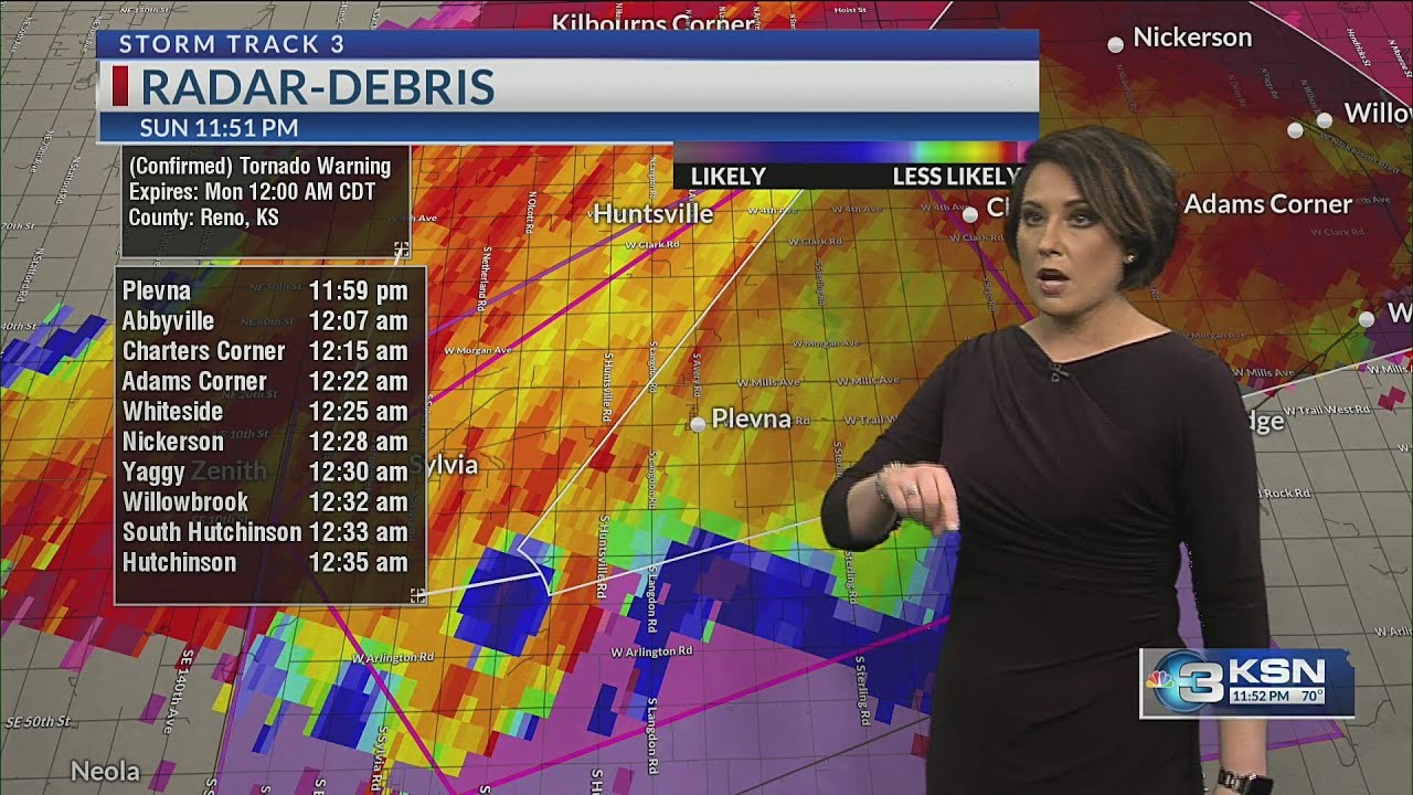 KSN warning of the Plevna, Kansas tornado