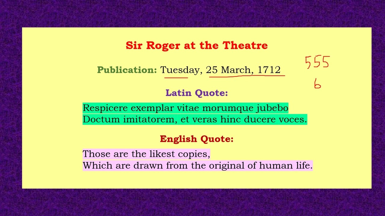 Sir Roger at the Theatre (original text) by Joseph Addison summary in Tamil/ TNTET/UGTRB/NET/SET