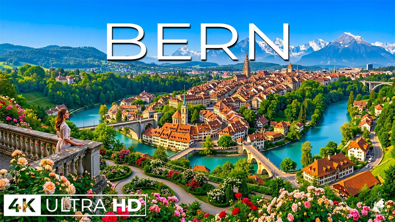 Bern Switzerland 4K 🇨🇭 Medieval Old Town & Aare River Views | Nature Piano 4K