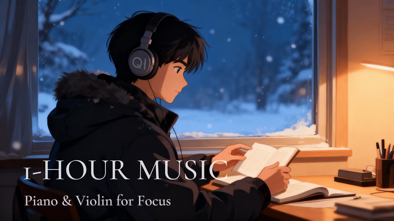 1-Hour Focus Music | Soft Piano for Reading — Snowy Night by the Window