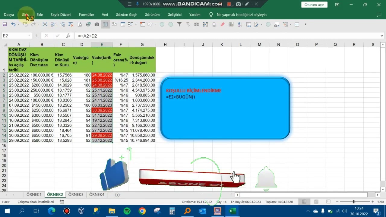 #Excel'de Koşullu Biçimlendirme ile vadesi geçen,yaklaşan tarihleri vurgulama #excel #excellearning