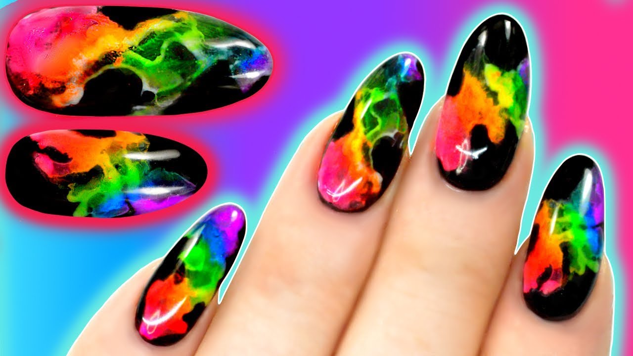 NEON RAINBOW SMOKE NAILS - EASY DIY How To Nail Tutorial Using Gel Polish & Pigments