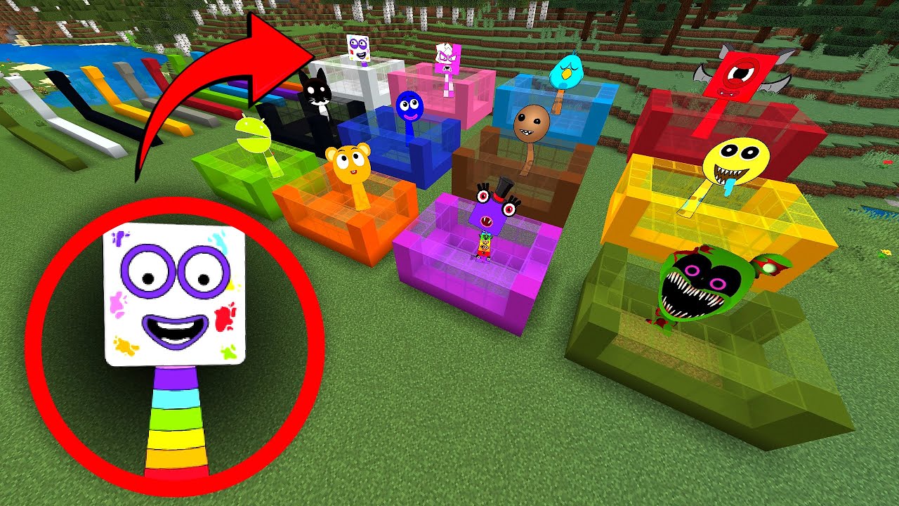 Новая Спрунки (персонаж Семнадцать) в цветных коробках (мод для Minecraft PE)