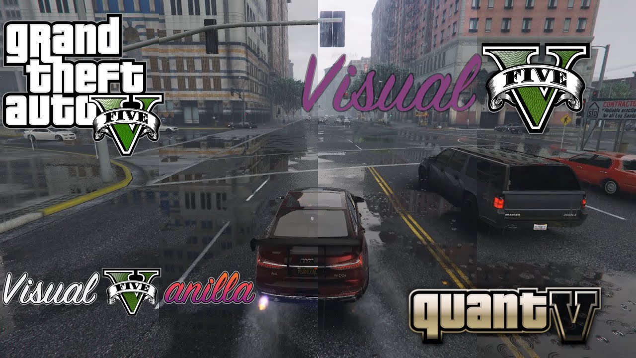 GTA V: Vanilla vs VisualV vs. Visual Vanilla vs QuantV Graphics Comparison - Rain