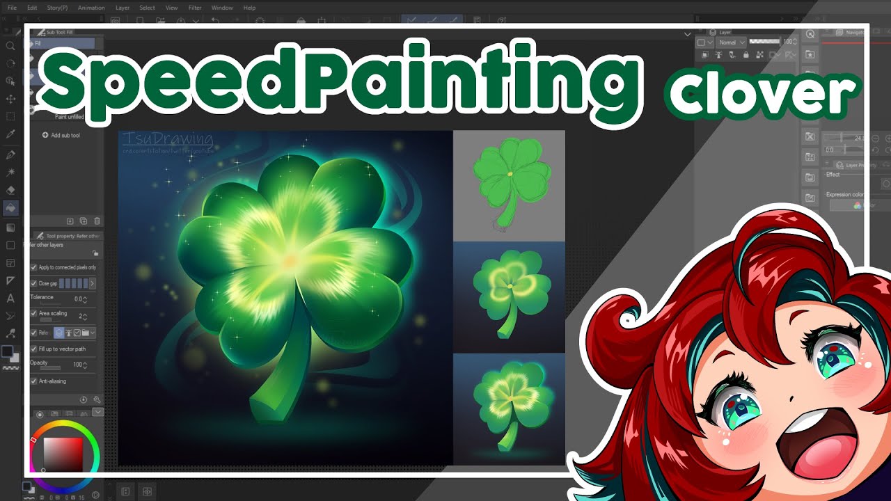 How to draw: 4 Leaf Clover | Digital Art | Game Icon (step by step walkthrough)