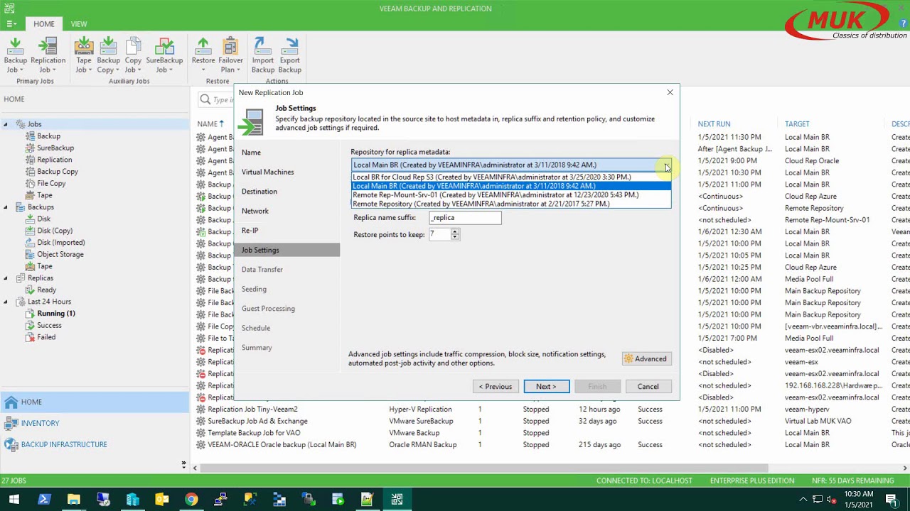 Создание задания на репликацию виртуальных машин VMware и Hyper-V