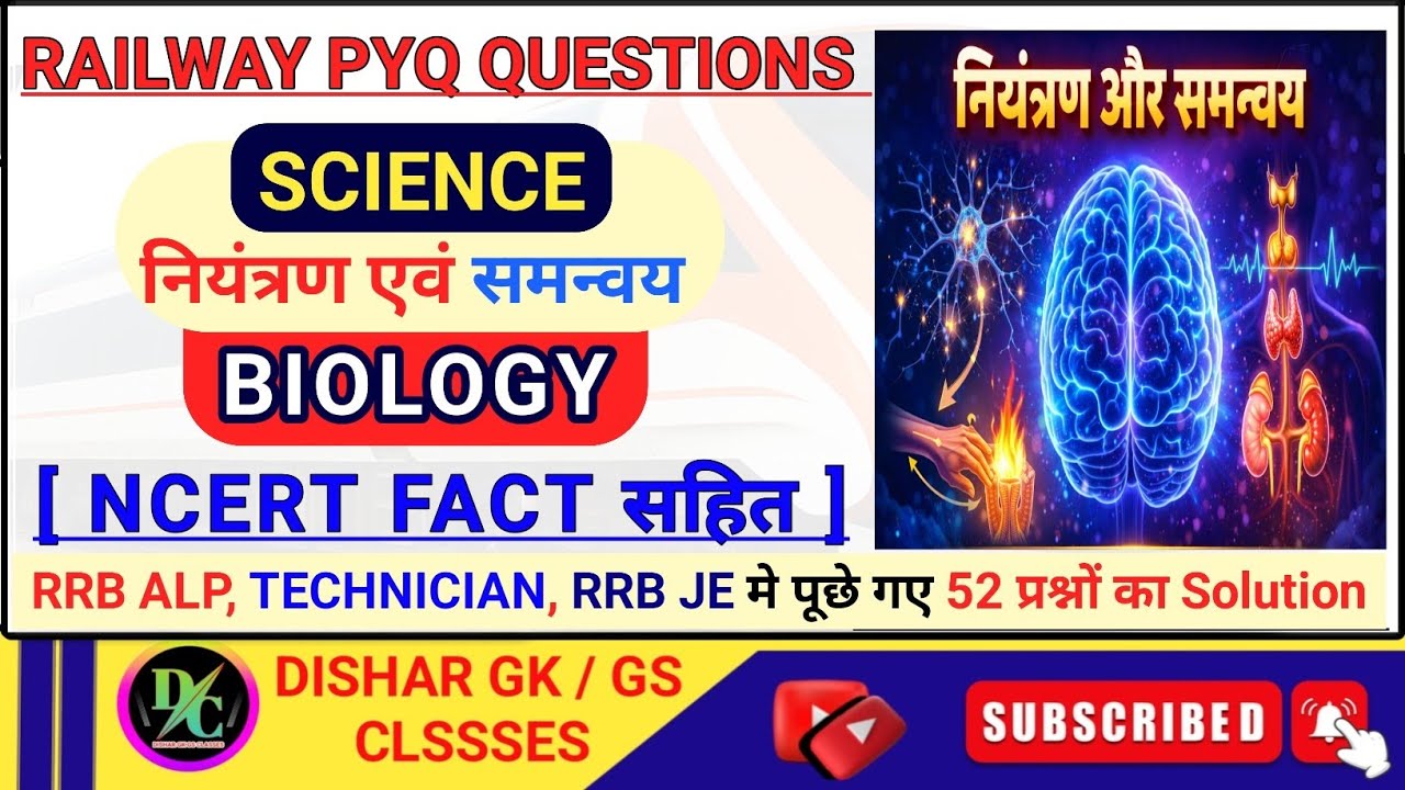 Railway PYQ Questions 2024 | Ncert Based Science Question | Biology | नियंत्रण एवं समन्वय | Railway