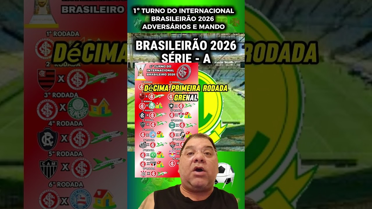 os adversários e mando de campo do Internacional no 1° turno do Brasileirão 2026.