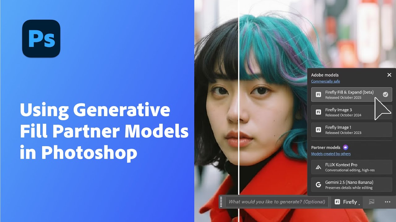 How to Use Gemini 2.5 Flash Image (Nano Banana)&nbsp;and Flux Kontext Pro models in Photoshop.