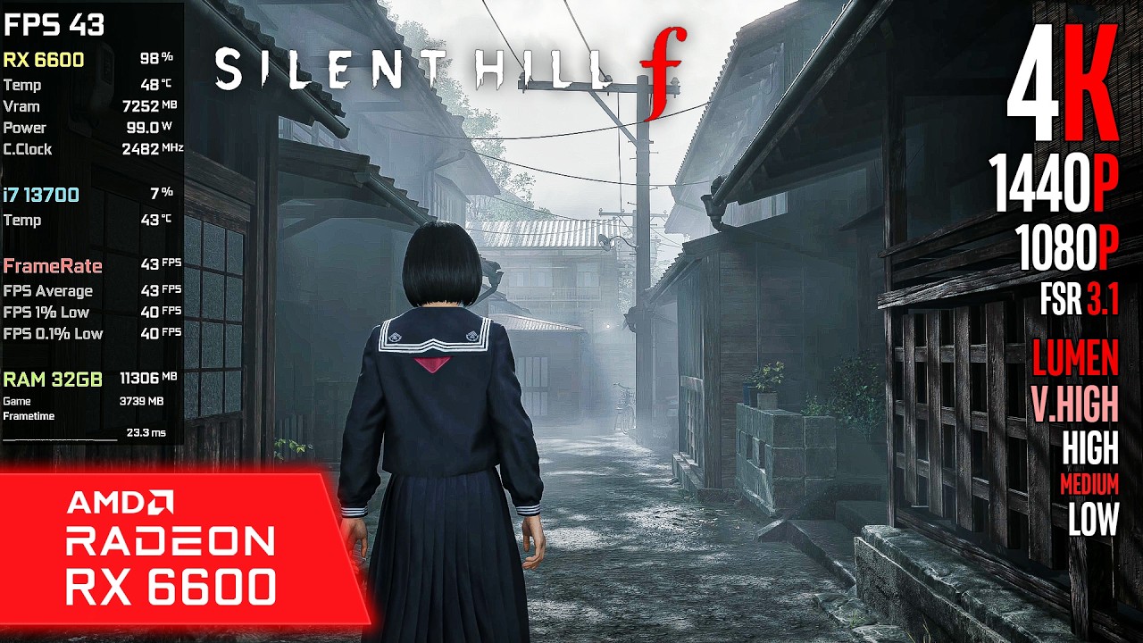 RX 6600 | SILENT HILL f - 4K, 1440p, 1080p, FSR 3.1 - Lumen, V.High, High, Medium, Low