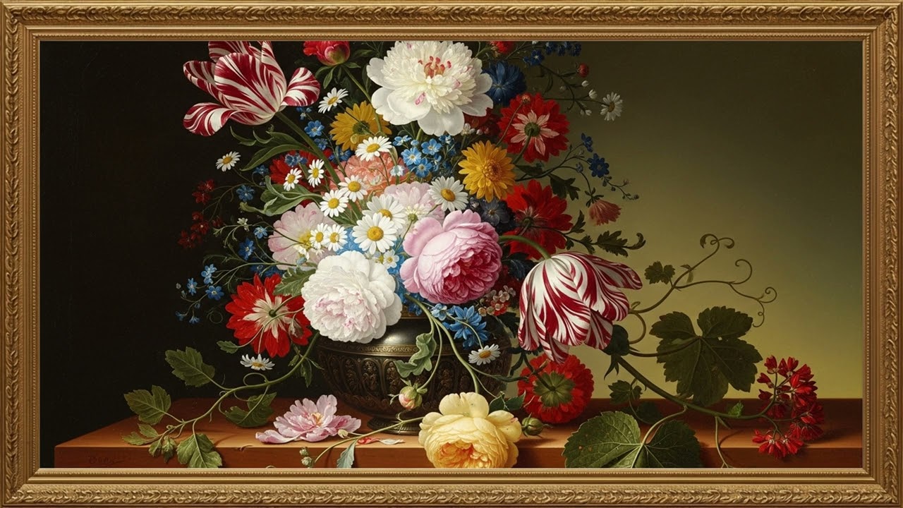 Classic Still Life Flower Painting | Elegant TV Art Screen 2H
