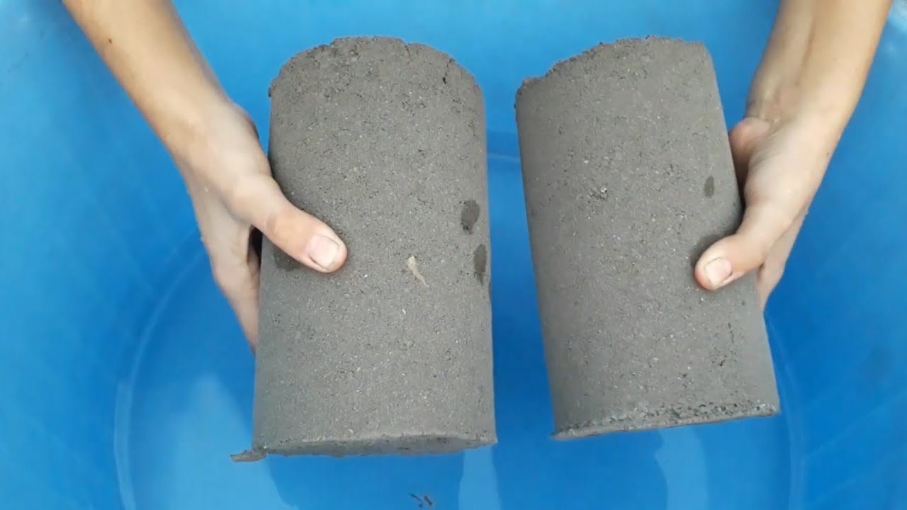 Crunchy  Cement long cylinders crumbling in lots of water ASMR crumbling video 🤤💤💦 Mouthwatering