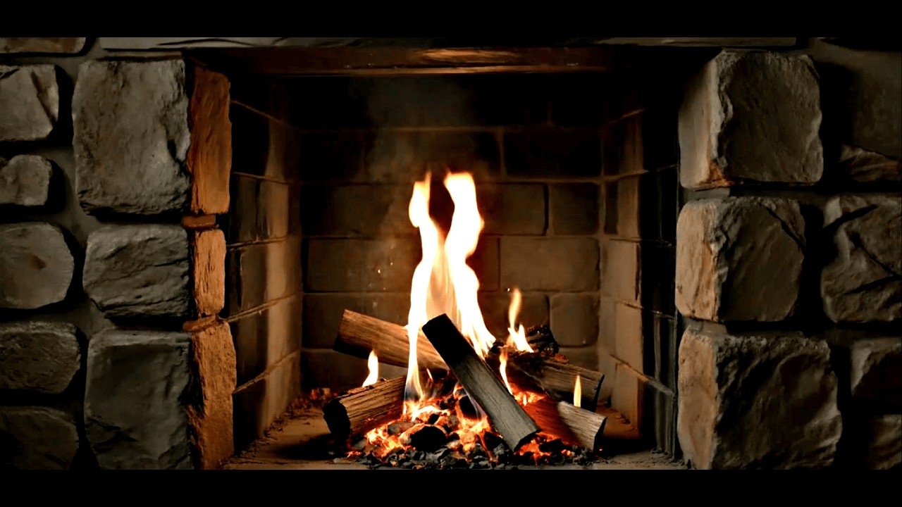 Dark Stone Fireplace 🔥 Glowing Embers & Steady Fire Sounds | 8 Hours