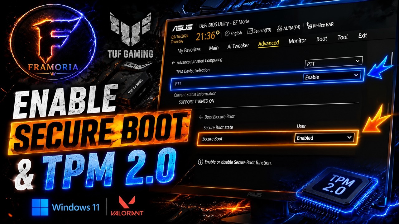 How to enable Secure boot & TPM 2.0 in Asus TUF Gaming BIOS!