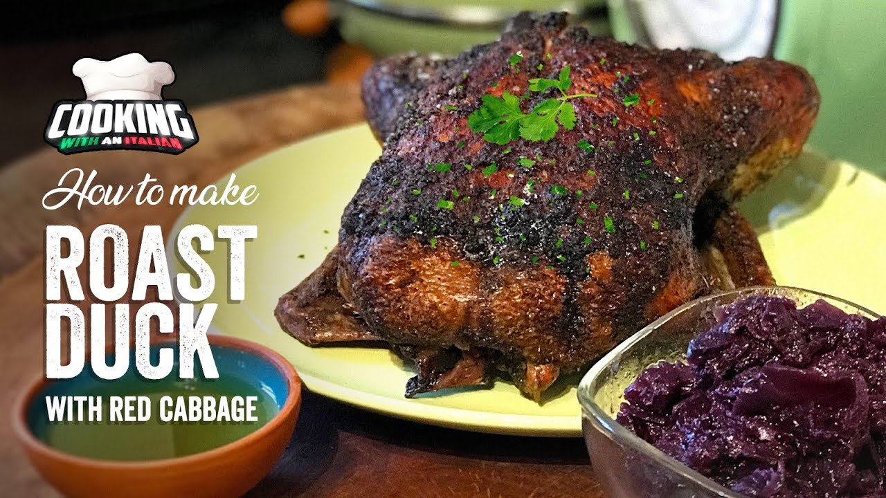 Cooking Roast Duck with Red Cabbage