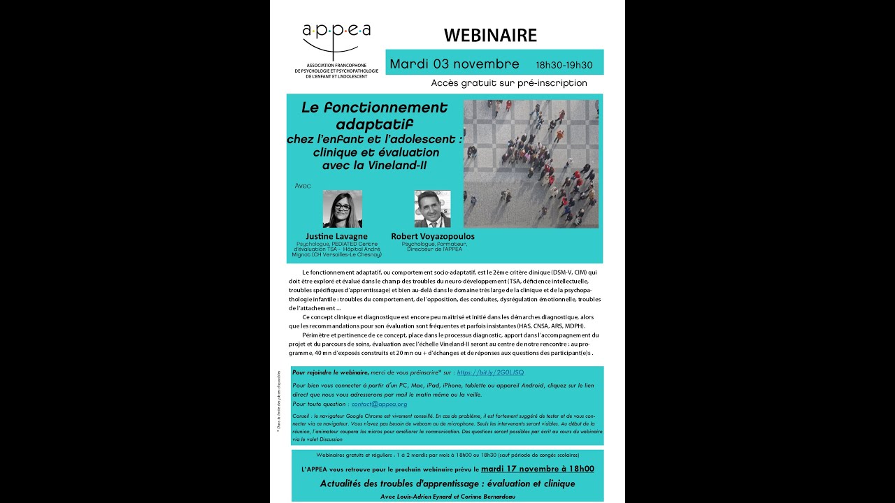 Replay du webinaire fonctionnement adaptatif chez l’enfant : clinique et évaluation Vineland-II