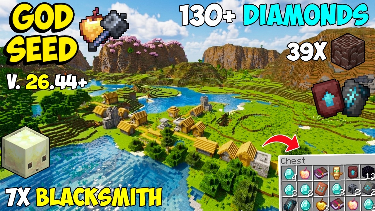 🔥Ultimate [God Seed] For Minecraft 26.44+ Bedrock & PE | 4 Blacksmith Village Seed | Villages Seed