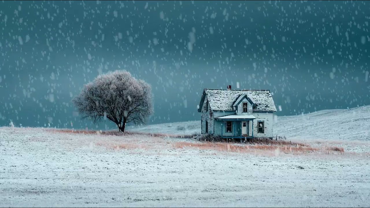 Calm snowy landscape under night sky | Winter ambience sounds for sleep, study, and stress relief
