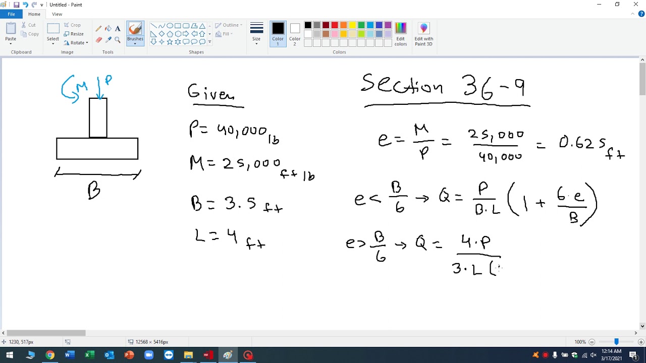 PE Exam Civil Maximum Bearing Pressure Given Eccentric Loading | AM Breadth Geotechnical Review