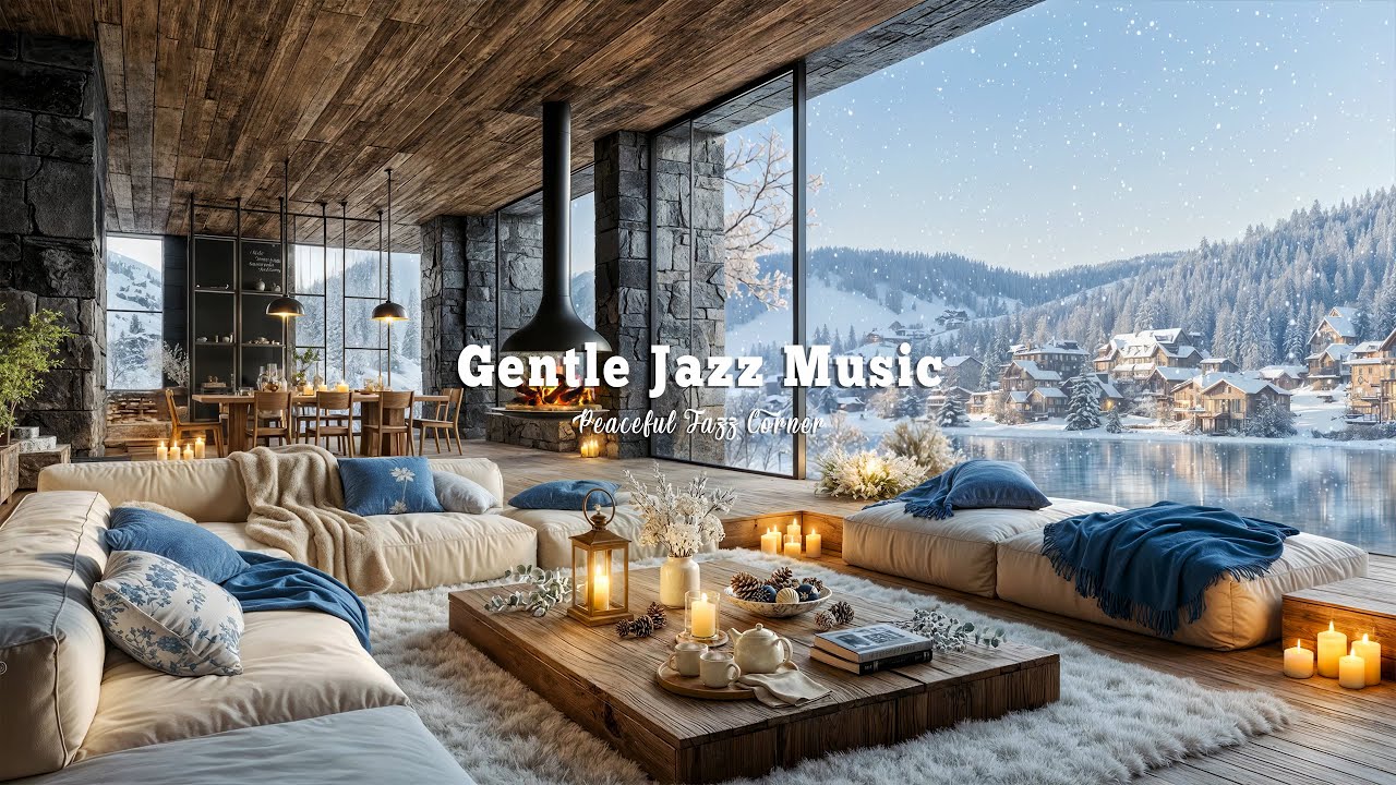 Calm Snowy Winter Morning To Deep Focus | Gentle Jazz Music In Cozy Living Room For Relaxing Mind